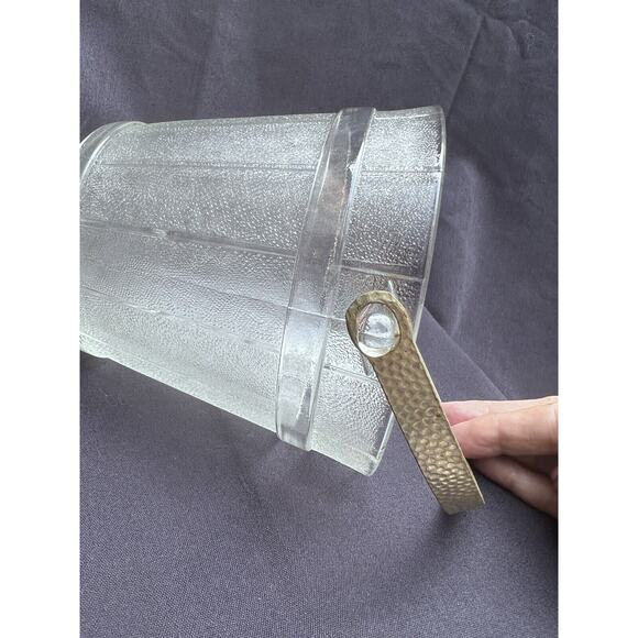 Vintage Glass Ice Bucket with a Hammered Metal Handle and Wooden Bucket Design - Picture 8 of 12